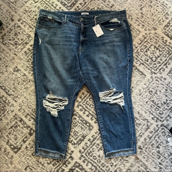 Good American Distressed Good Girlfriend Jeans Side Step Straight Leg Plus Size - Picture 6 of 14